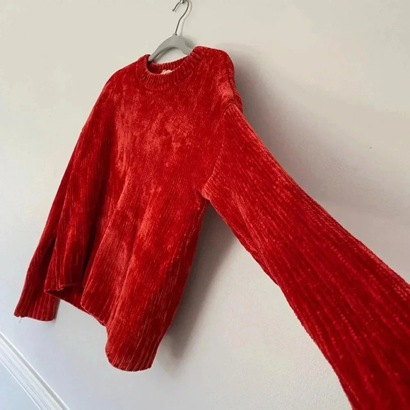 Molly Green Plush Chenille Sweater Red Cozycore Velvetcore Luxe Buttery Winter - Picture 3 of 7